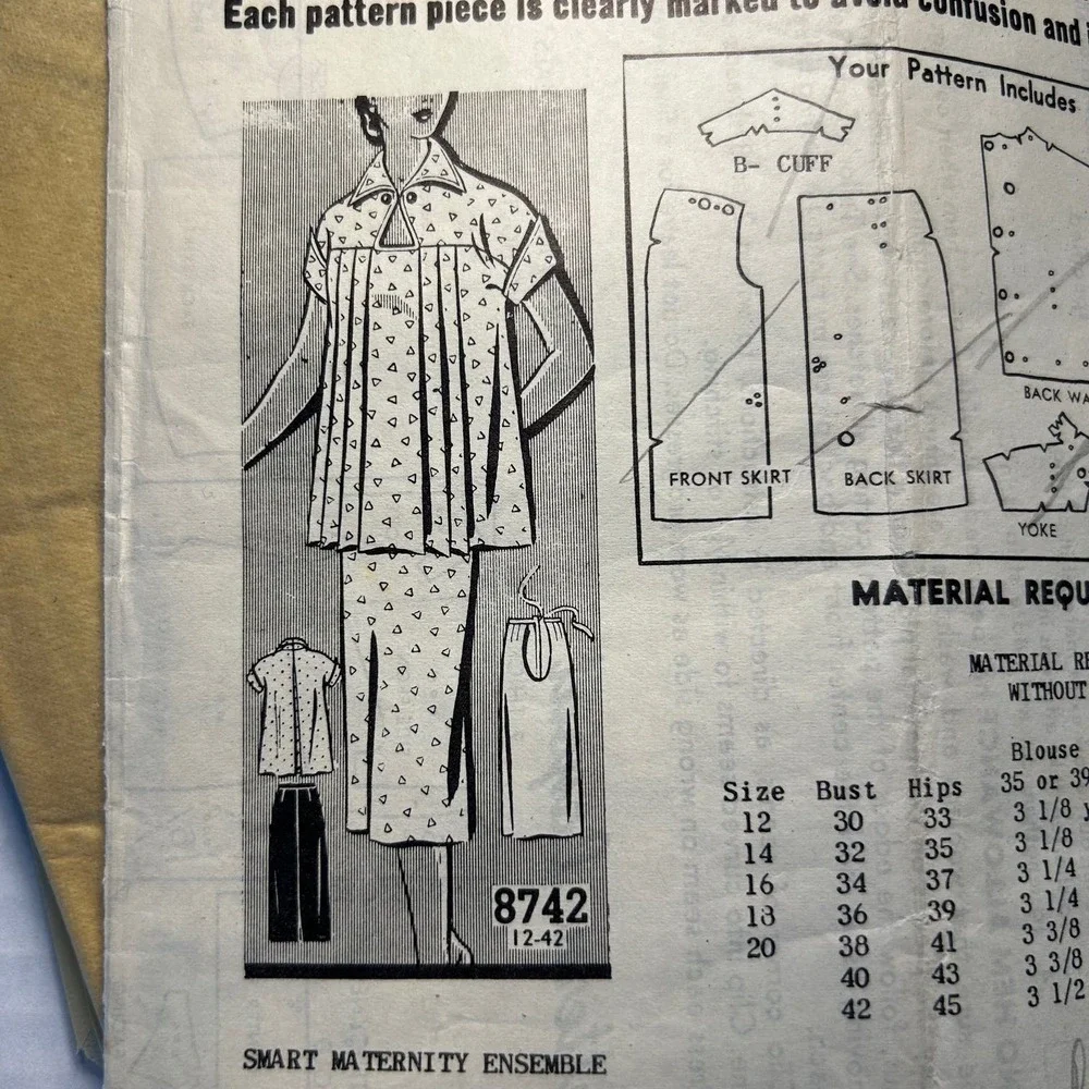 Sew Rite Vintage Mail Order Pattern #8742 Maternity Ensemble Sz 40 Bust HTF RARE